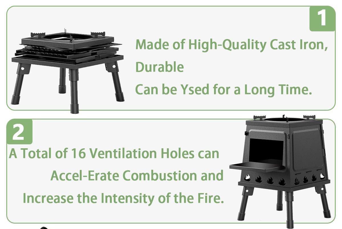 🔥 PROMO FLASH : 50% DE RÉDUCTION ! 🏕️ Poêle à Bois Portable Type Fusée – Fonte – 16 Orifices de Ventilation & Pliable for Camping & Plein Air 🌲