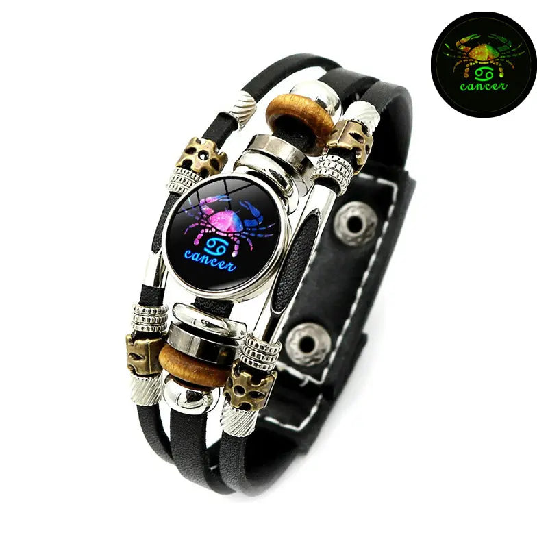 ⭐ ACHETEZ 1 OFFERT 1！🐾 Bracelet Zodiaque en cuir phosphorescent – Brille dans le noir, ajustable et unisexe – Parfait pour les passionnés d'astrologie et à porter au quotidien ✨