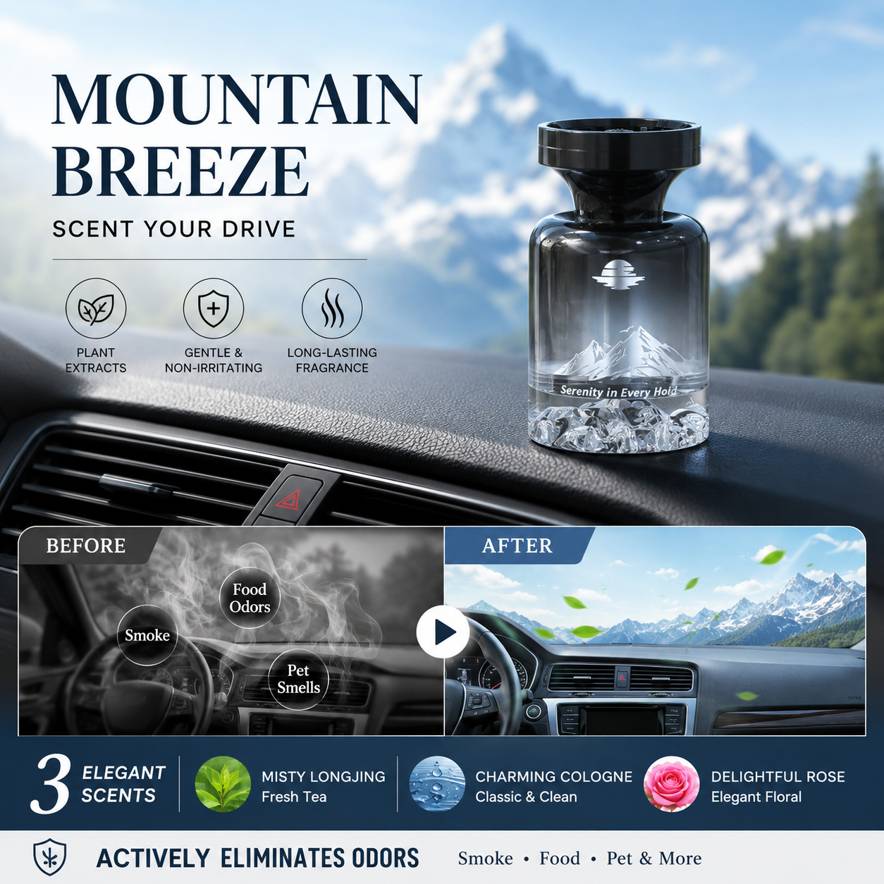 🥳 PROMO EXCEPTIONNELLE 2026 : –50 % ! 🌿 Désodorisant longue durée pour voiture, à base d’extraits naturels. Élimine odeurs de fumée et d’animaux. Fraîcheur garantie plusieurs semaines. Motif « montagne » – respirez à pleins poumons ! 💨✨