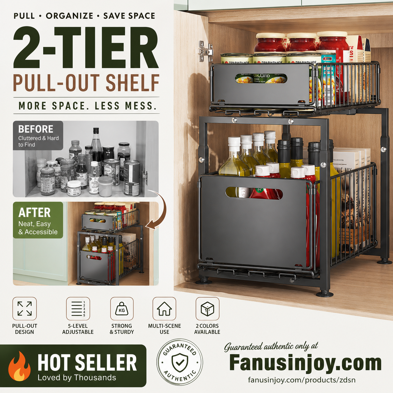 🧂✨ -50% | Organisateur Coulissant Réglable pour Sous Évier – Étagère de Rangement Multifonction pour Cuisine, Épices et Accessoires