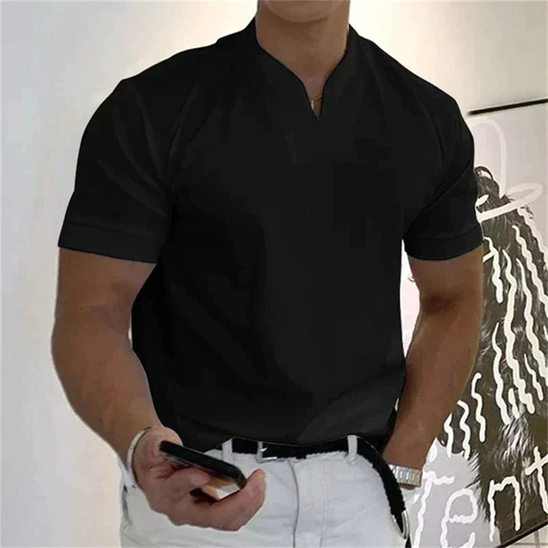 📢📢60% DE RÉDUCTION !! ⏰Chemise de Sport à Manches Courtes pour Hommes – Col en V, Confortable & Disponible jusqu'au 5XL