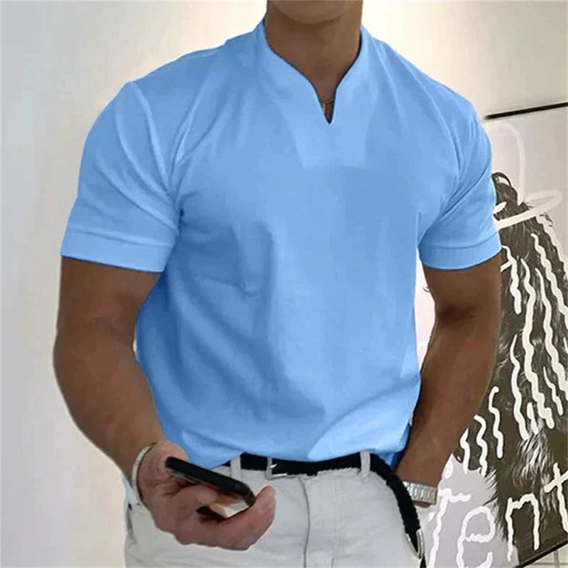 📢📢60% DE RÉDUCTION !! ⏰Chemise de Sport à Manches Courtes pour Hommes – Col en V, Confortable & Disponible jusqu'au 5XL