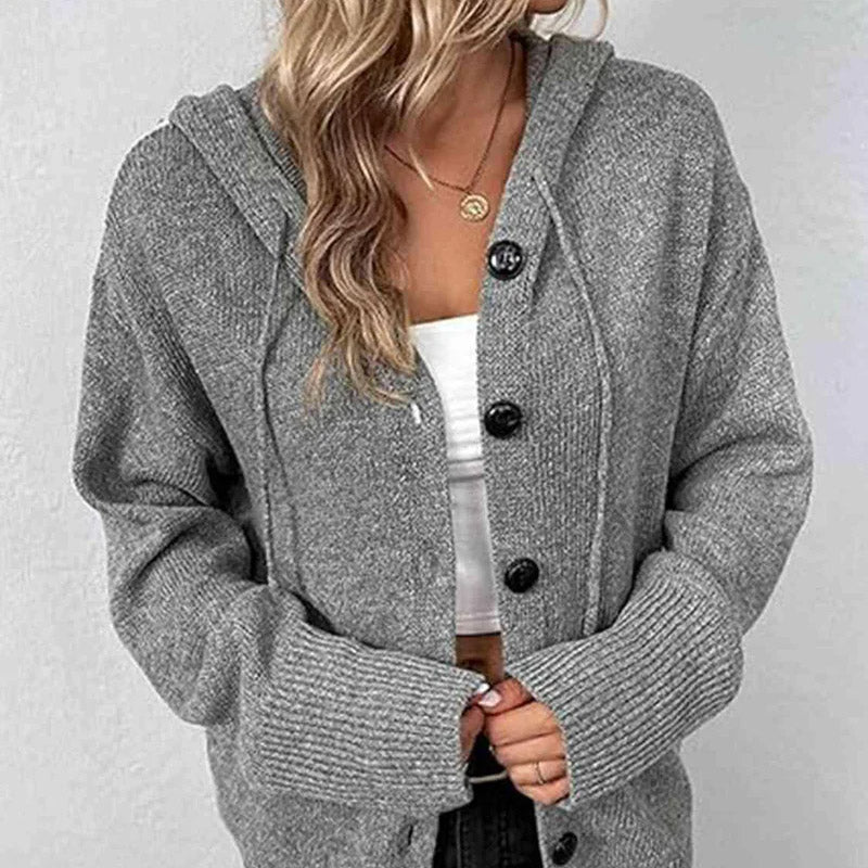 🧥 50% DE RÉDUCTION! 🍂 Manteau Femme Automne Tricoté à Capuche & Cordon – Doux, confortable & style décontracté – Parfait pour les journées fraîches d'automne ✨