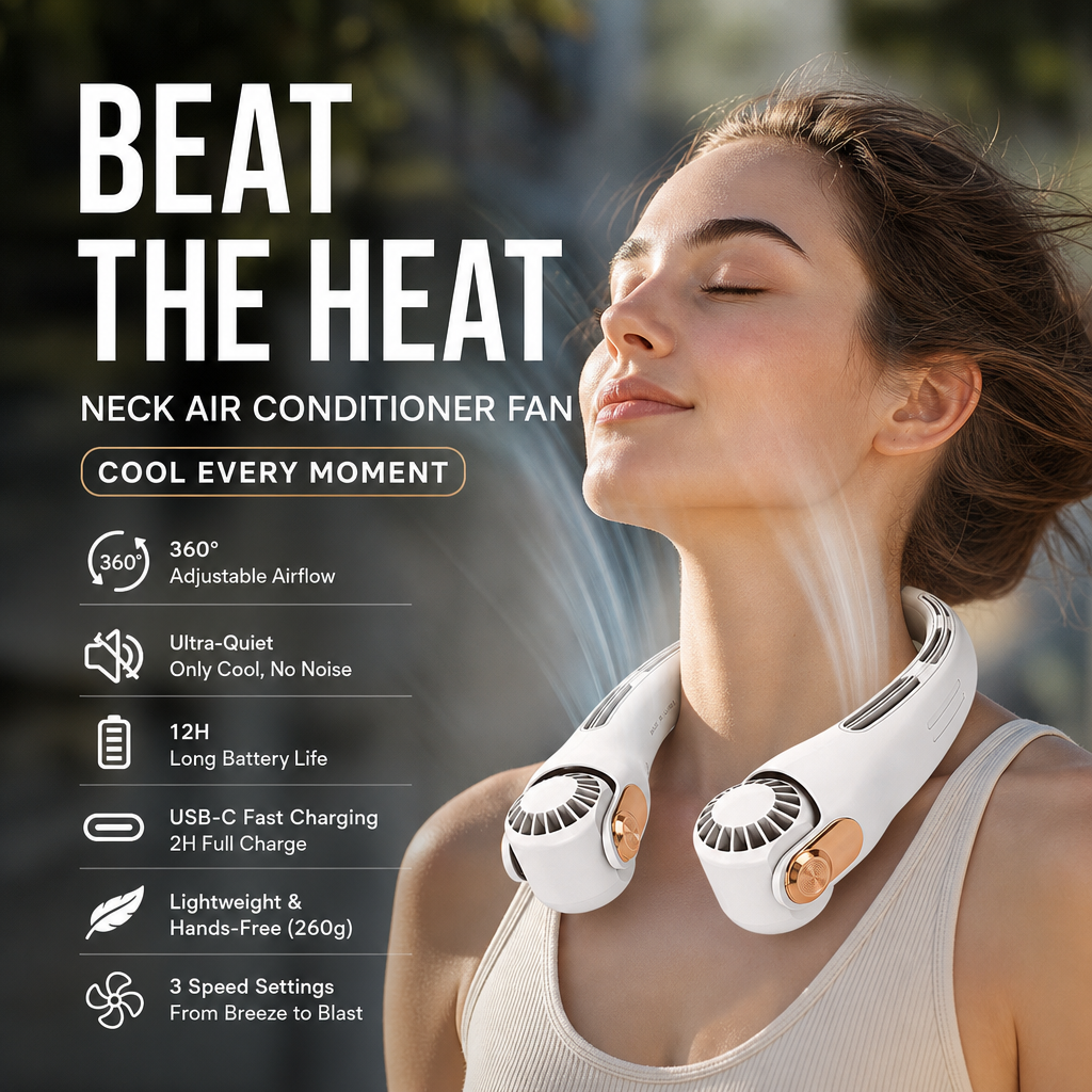 ❄️ 50% DE RÉDUCTION 💐 Ventilateur de cou ultra-silencieux – Rotation 360° & 3 vitesses ✨