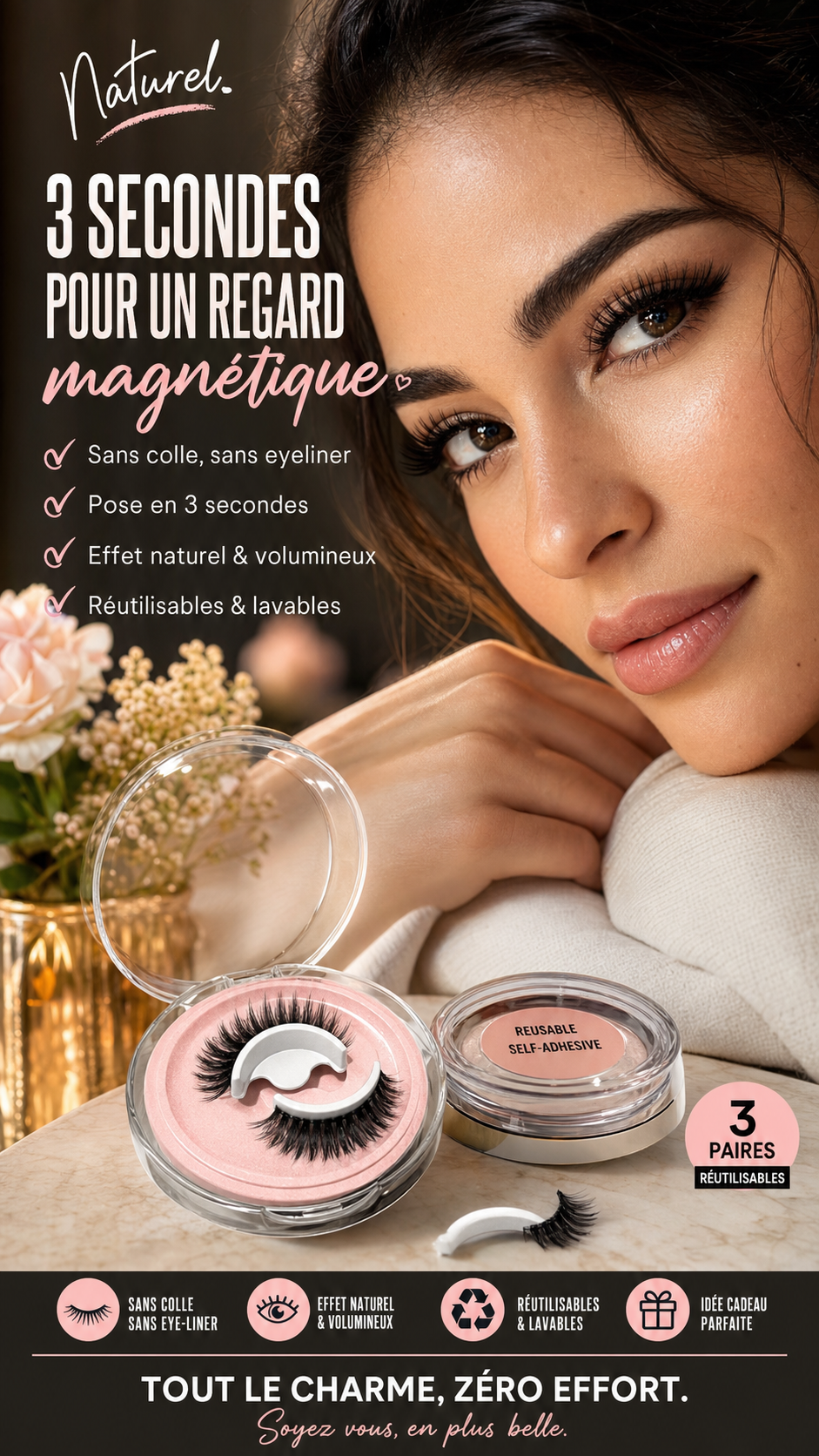 💦 ACHETEZ 2, OFFERT 1 ! ✨ Faux Cils Auto-Adhésifs Waterproof – Faciles à poser, tenue longue durée & effet naturel – Regard agrandi sans colle ni tracas 👁️