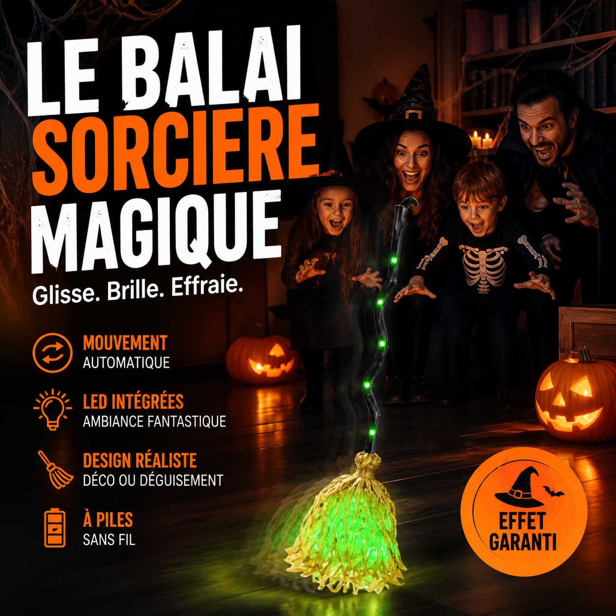 🎃 SOLDES 2026 : 50% DE RÉDUCTION ! 🧹 Balai de Sorcière Électrique Animé – LED Verte & Rire Sinistre for Décor Halloween Porte d'Entrée & Intérieur 👻