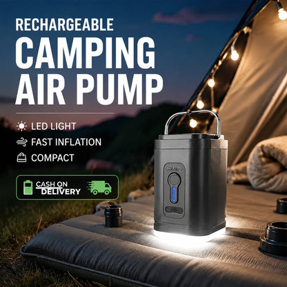 🌲 PROMO LIMITÉE 50% DE RÉDUCTION ! ✨ Pompe à Air Camping Rechargeable – Gonflage Rapide, Compacte, 5 Embouts 🏕️
