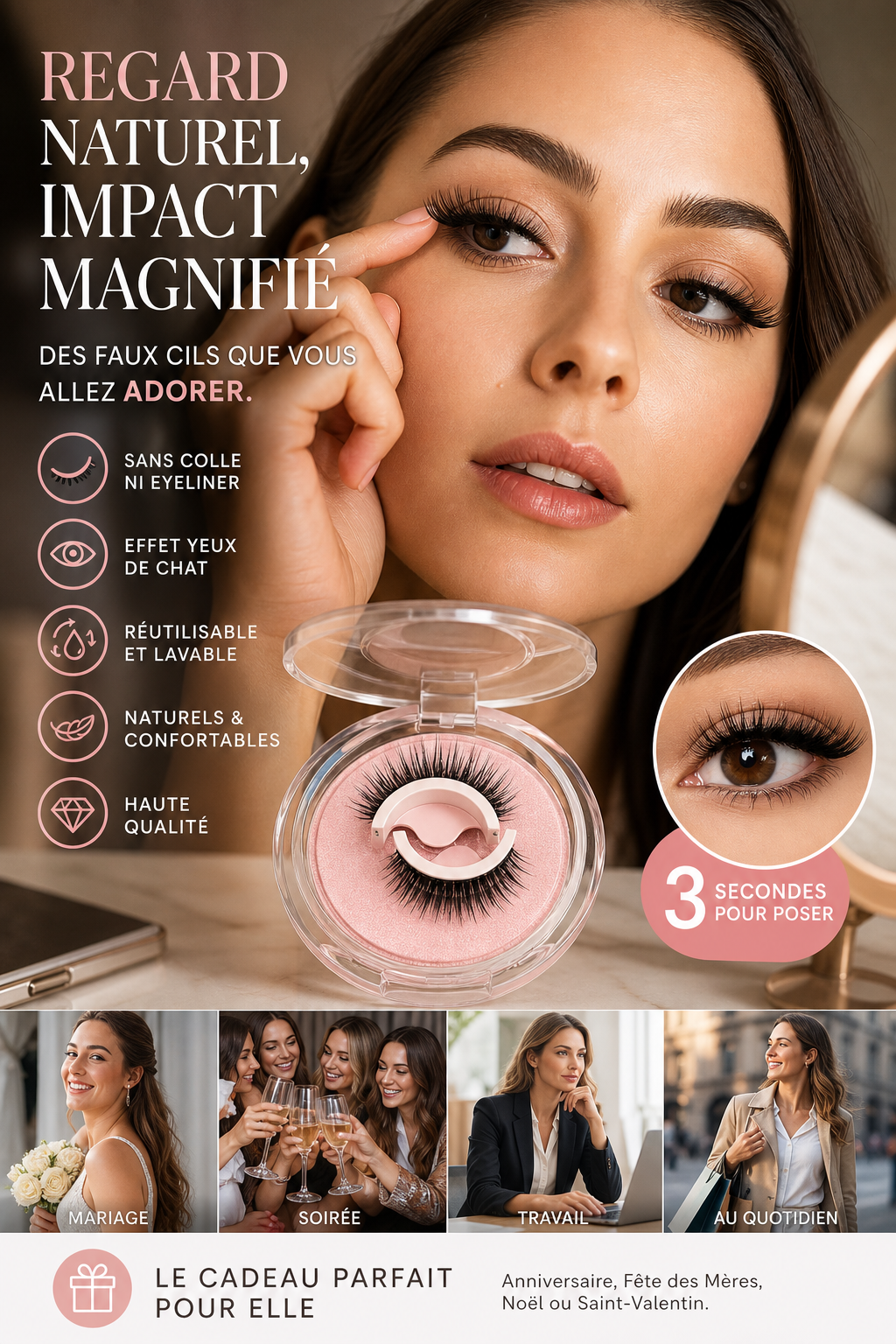 💦 ACHETEZ 2, OFFERT 1 ! ✨ Faux Cils Auto-Adhésifs Waterproof – Faciles à poser, tenue longue durée & effet naturel – Regard agrandi sans colle ni tracas 👁️