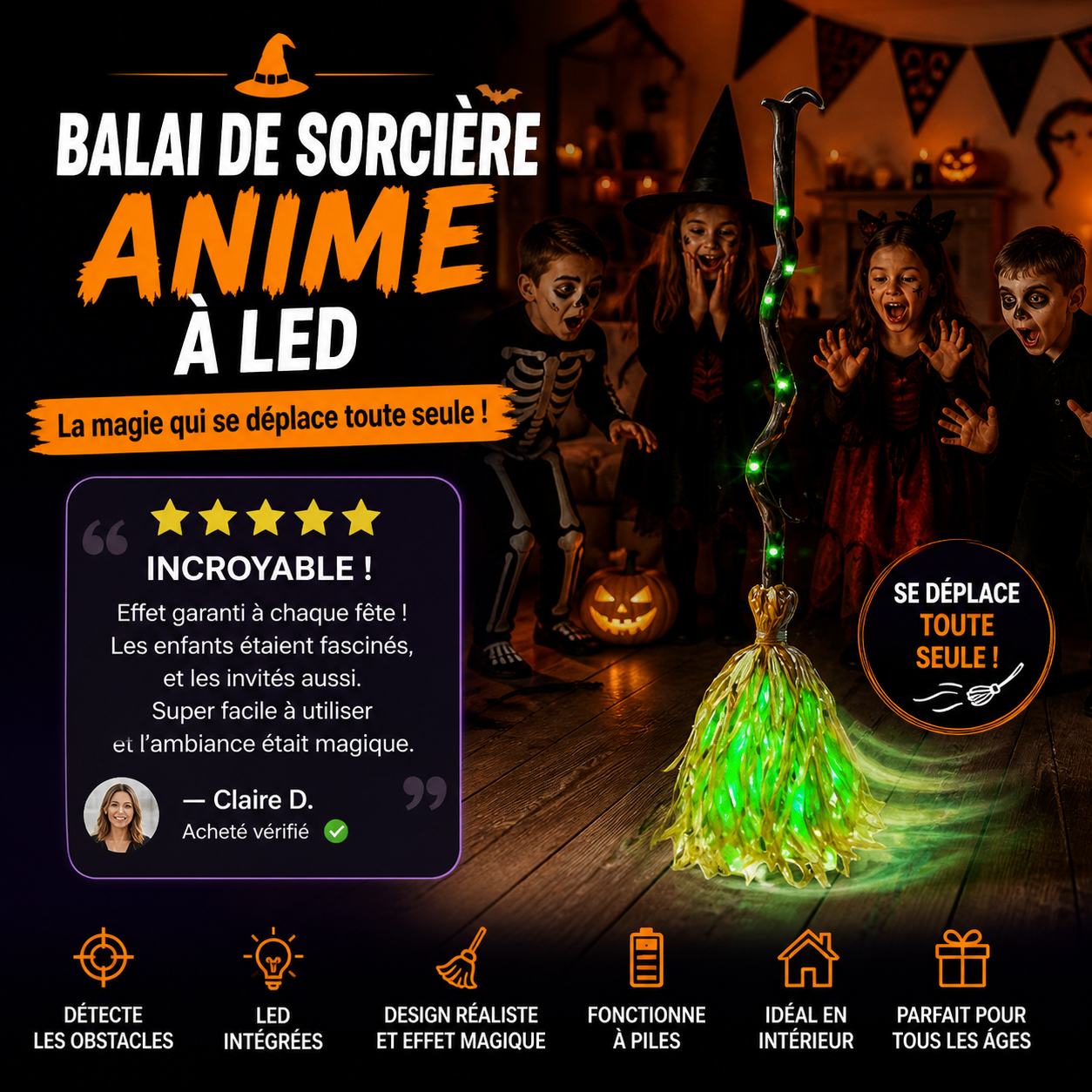 🎃 SOLDES 2026 : 50% DE RÉDUCTION ! 🧹 Balai de Sorcière Électrique Animé – LED Verte & Rire Sinistre for Décor Halloween Porte d'Entrée & Intérieur 👻