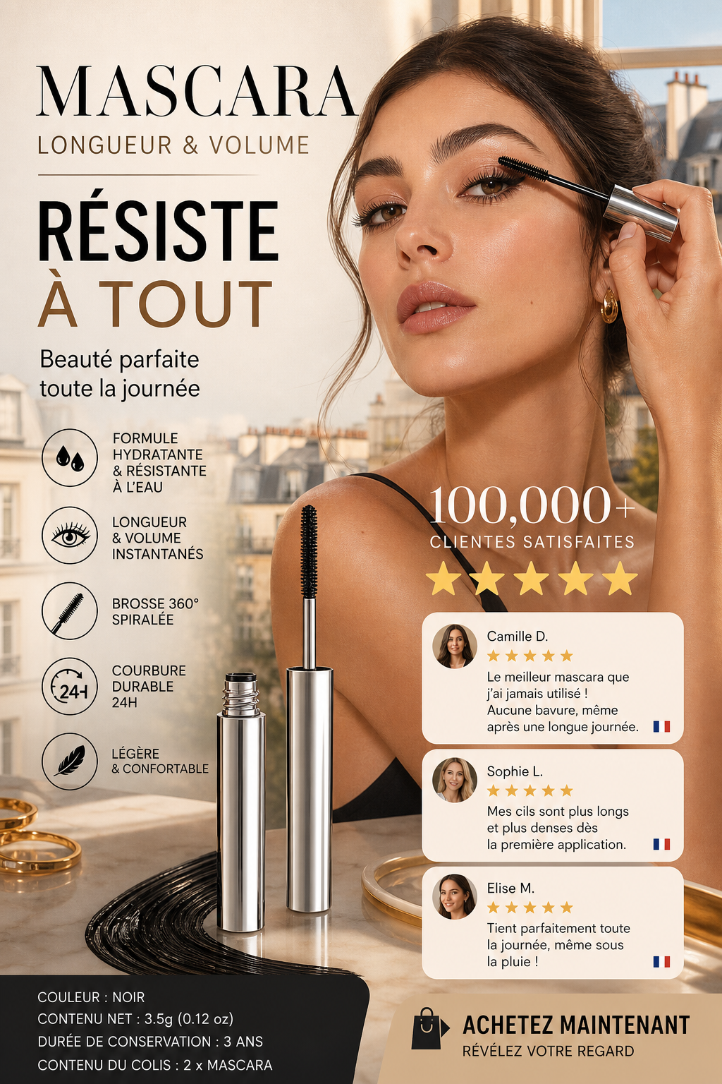 💄 Un acheté, un offert ✨Mascara Waterproof Effet Naturel