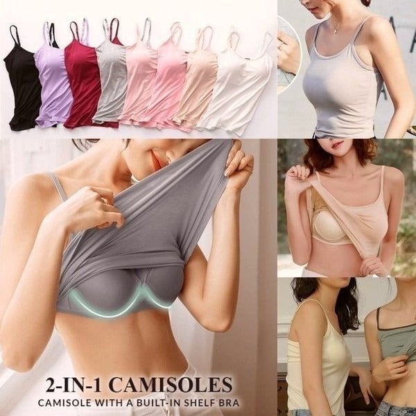 🌿 Débardeur femme en coton stretch – Coques intégrées sans armature, doux et respirant, parfait seul ou en sous-pull 🌸