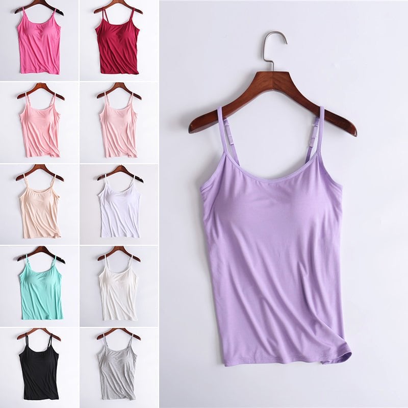 🌿 Débardeur femme en coton stretch – Coques intégrées sans armature, doux et respirant, parfait seul ou en sous-pull 🌸