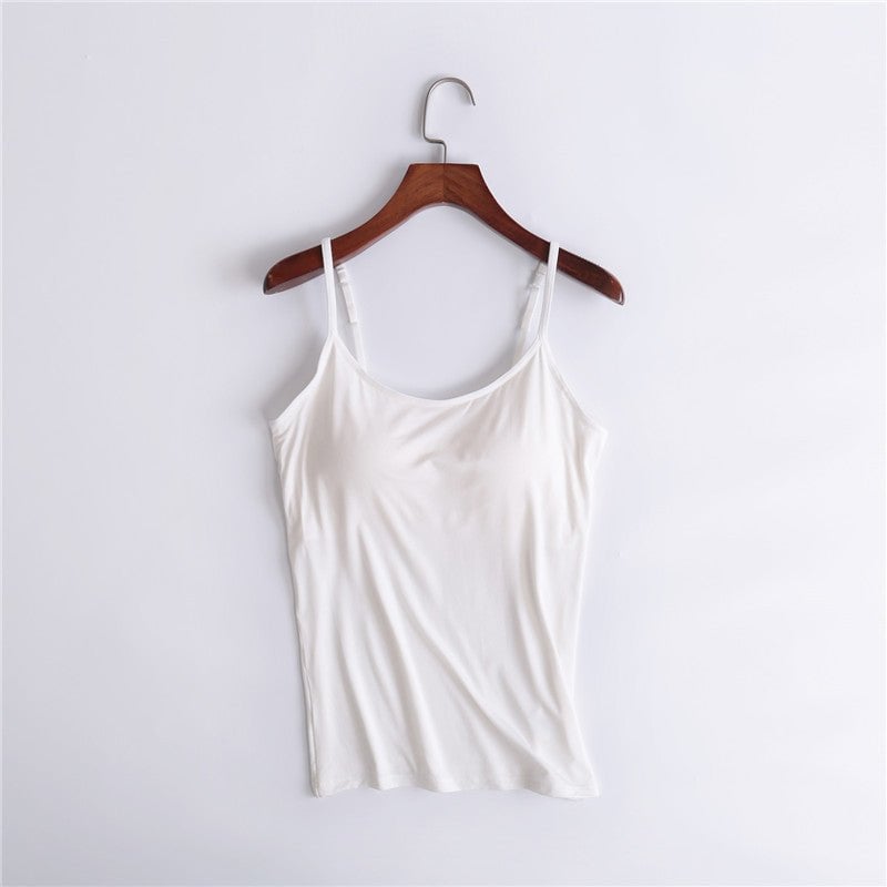 🌿 Débardeur femme en coton stretch – Coques intégrées sans armature, doux et respirant, parfait seul ou en sous-pull 🌸