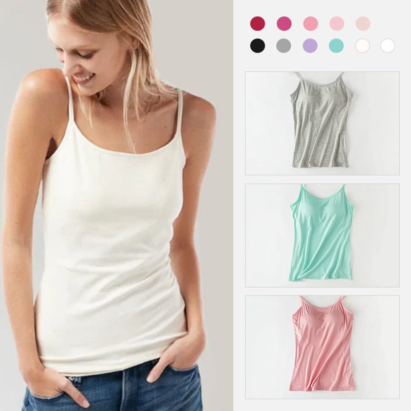 🌿 Débardeur femme en coton stretch – Coques intégrées sans armature, doux et respirant, parfait seul ou en sous-pull 🌸