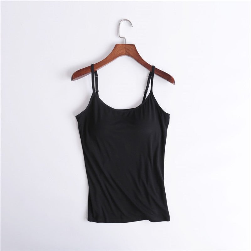 🌿 Débardeur femme en coton stretch – Coques intégrées sans armature, doux et respirant, parfait seul ou en sous-pull 🌸