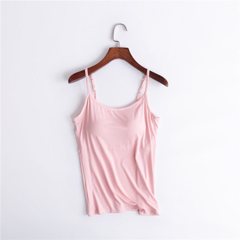 🌿 Débardeur femme en coton stretch – Coques intégrées sans armature, doux et respirant, parfait seul ou en sous-pull 🌸