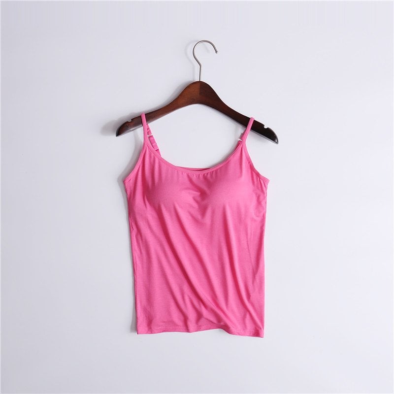 🌿 Débardeur femme en coton stretch – Coques intégrées sans armature, doux et respirant, parfait seul ou en sous-pull 🌸