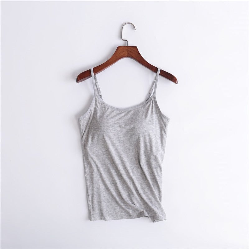 🌿 Débardeur femme en coton stretch – Coques intégrées sans armature, doux et respirant, parfait seul ou en sous-pull 🌸