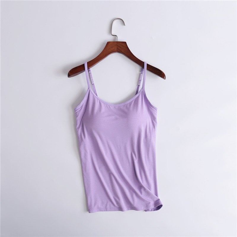 🌿 Débardeur femme en coton stretch – Coques intégrées sans armature, doux et respirant, parfait seul ou en sous-pull 🌸