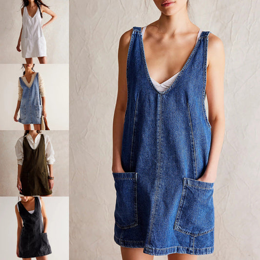 👗✨Robe jean femme élégante à fente latérale - 5 couleurs | S-XL | Cordon ajustable | Avec poches | Style décontracté