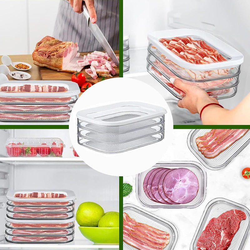 🔥50% korting🔥3 Layer Reusable Food Storage Containe🔥50 % de réduction🔥 Boîtes de conservation alimentaires réutilisables à 3 compartiments avec couvercle, transparentes, pour le bac à légumes du réfrigérateurrs with Lid Clear Fridge Crisper
