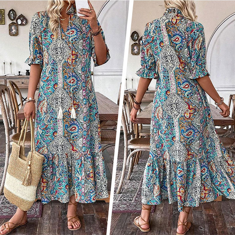 🌸🌿OFFRE LIMITÉE -50% !🌺Robe d'été à col V pour femme à motif floral – Imprimé fleuri et coupe aérée, parfaite pour les journées ensoleillées.