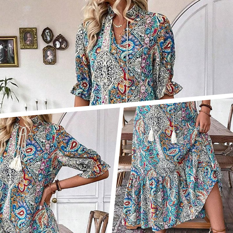 🌸🌿OFFRE LIMITÉE -50% !🌺Robe d'été à col V pour femme à motif floral – Imprimé fleuri et coupe aérée, parfaite pour les journées ensoleillées.