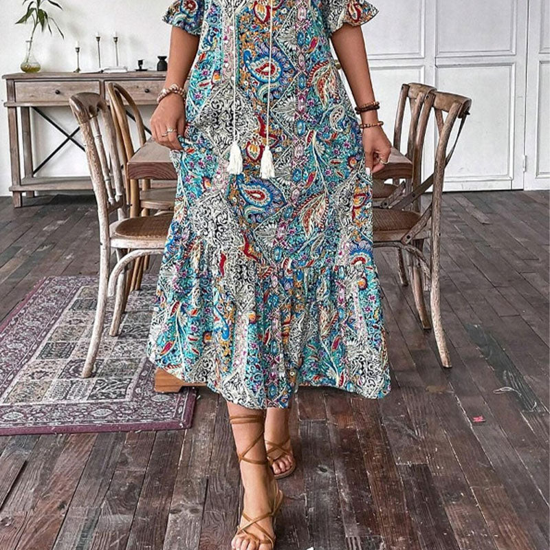 🌸🌿OFFRE LIMITÉE -50% !🌺Robe d'été à col V pour femme à motif floral – Imprimé fleuri et coupe aérée, parfaite pour les journées ensoleillées.