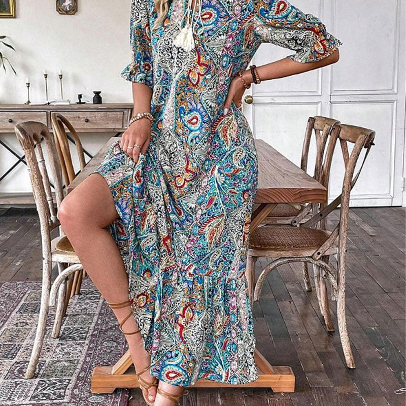 🌸🌿OFFRE LIMITÉE -50% !🌺Robe d'été à col V pour femme à motif floral – Imprimé fleuri et coupe aérée, parfaite pour les journées ensoleillées.