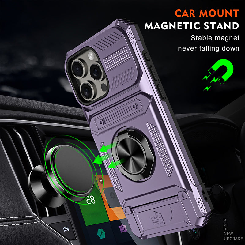 📱 PROMO LIMITÉE -50% ! 💳 Coque iPhone Porte-Carte & Anneau Magnétique – 2 Cartes, Support Réglable, Anti-Chute · iPhone 11–16 Pro Max · 6 Couleurs 🚗