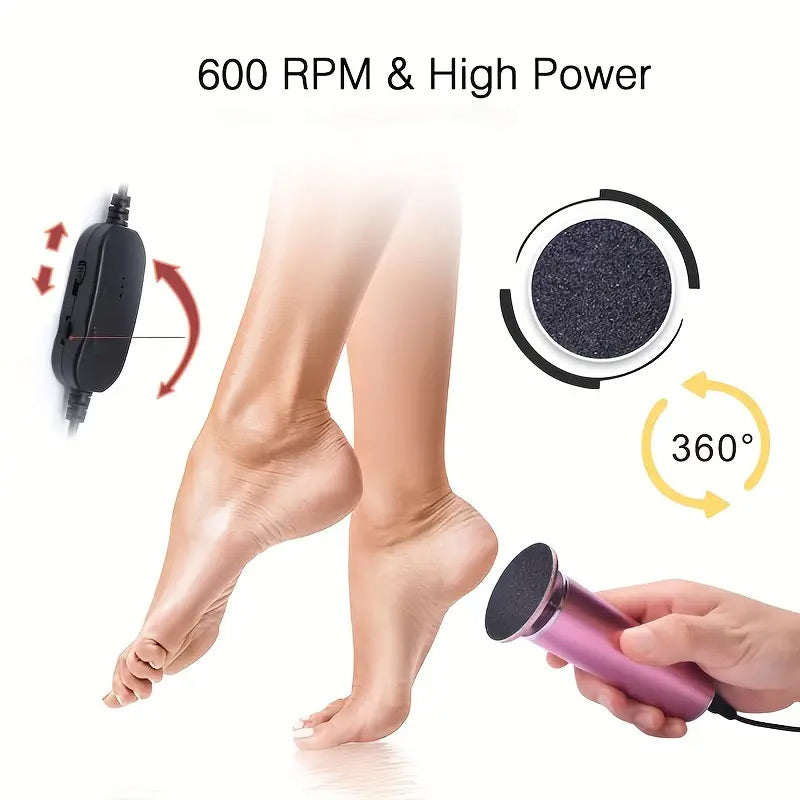 🦶 Épilateur Électrique pour les Jambes – Exfoliation et Rajeunissement – Vitesse Réglable 480 tr/min – 12 W – Compact – Rose/Noir – Pour Pieds Doux et Lisses ✨