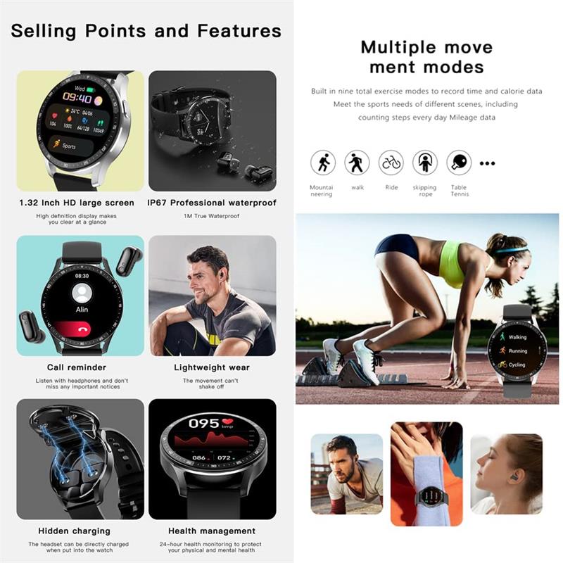 Montre connectée 2-en-1 avec écouteurs sans fil intégrés