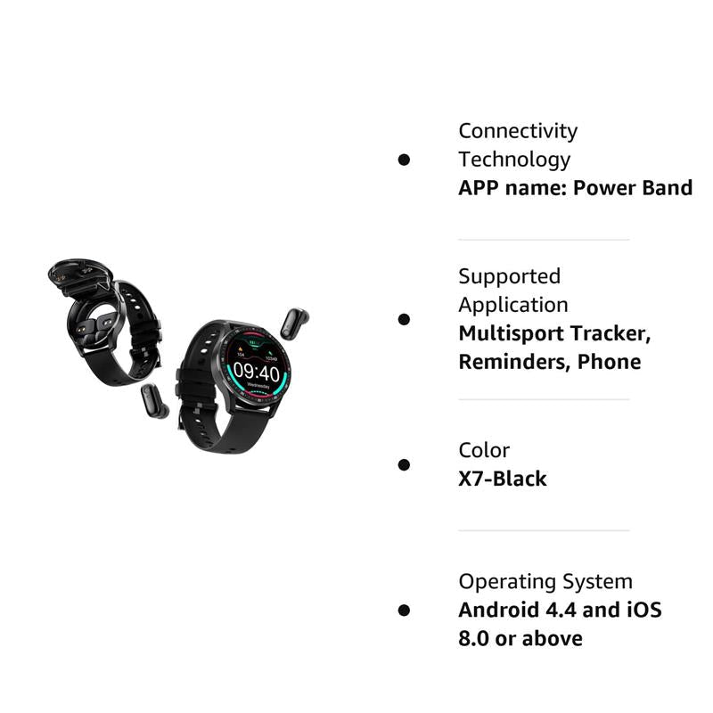 Montre connectée 2-en-1 avec écouteurs sans fil intégrés