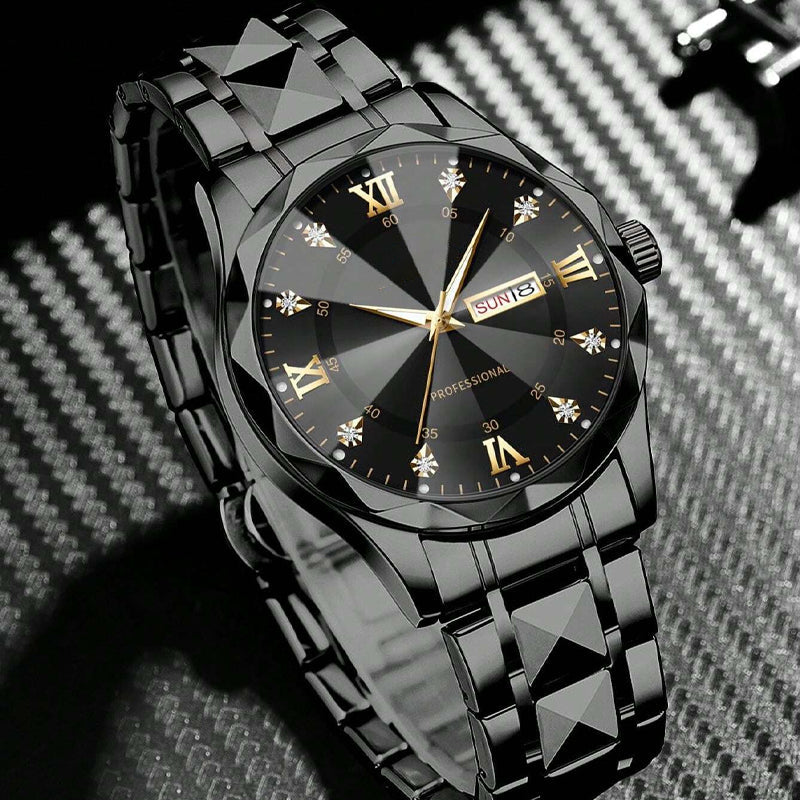 ⌚ -50% ! 💎 Montre Homme Luxe Analogique Quartz Étanche 3 Bar – Acier Inoxydable – Cadran Miroir Losange – Boucle Papillon – 41 mm – 5 Coloris 🕶️