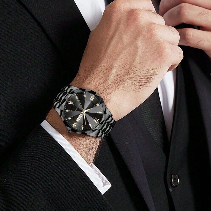 ⌚ -50% ! 💎 Montre Homme Luxe Analogique Quartz Étanche 3 Bar – Acier Inoxydable – Cadran Miroir Losange – Boucle Papillon – 41 mm – 5 Coloris 🕶️