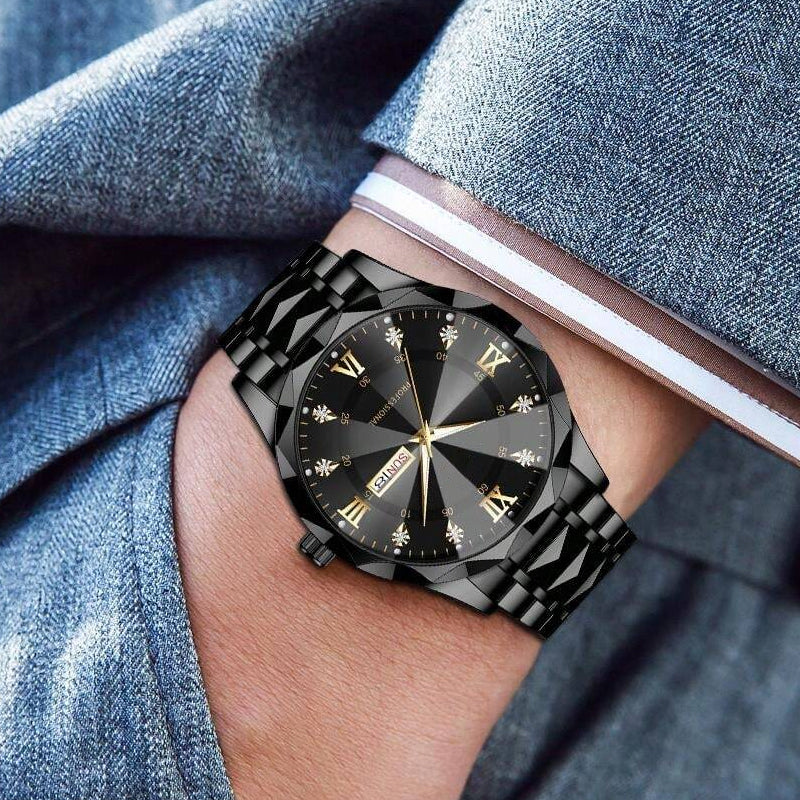 ⌚ -50% ! 💎 Montre Homme Luxe Analogique Quartz Étanche 3 Bar – Acier Inoxydable – Cadran Miroir Losange – Boucle Papillon – 41 mm – 5 Coloris 🕶️