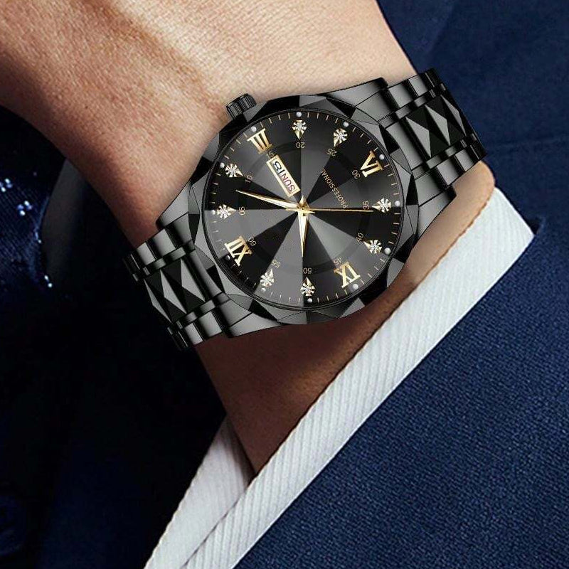 ⌚ -50% ! 💎 Montre Homme Luxe Analogique Quartz Étanche 3 Bar – Acier Inoxydable – Cadran Miroir Losange – Boucle Papillon – 41 mm – 5 Coloris 🕶️