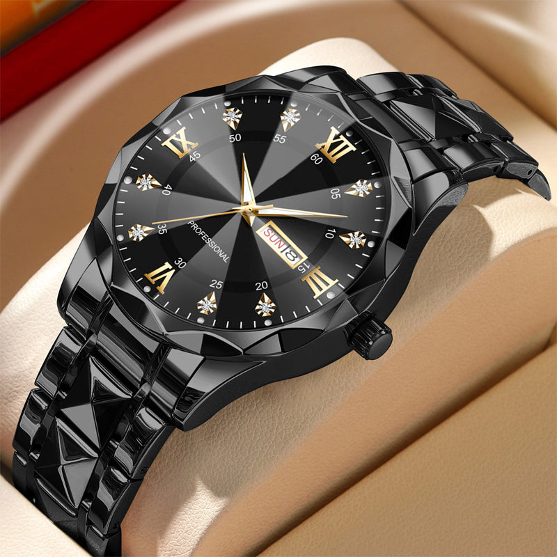 ⌚ -50% ! 💎 Montre Homme Luxe Analogique Quartz Étanche 3 Bar – Acier Inoxydable – Cadran Miroir Losange – Boucle Papillon – 41 mm – 5 Coloris 🕶️