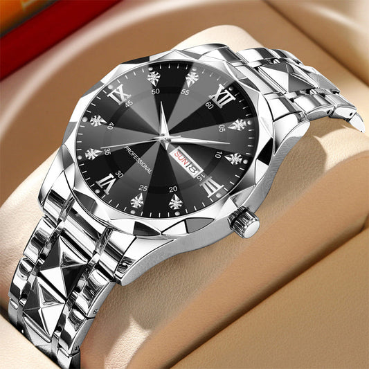 ⌚ -50% ! 💎 Montre Homme Luxe Analogique Quartz Étanche 3 Bar – Acier Inoxydable – Cadran Miroir Losange – Boucle Papillon – 41 mm – 5 Coloris 🕶️