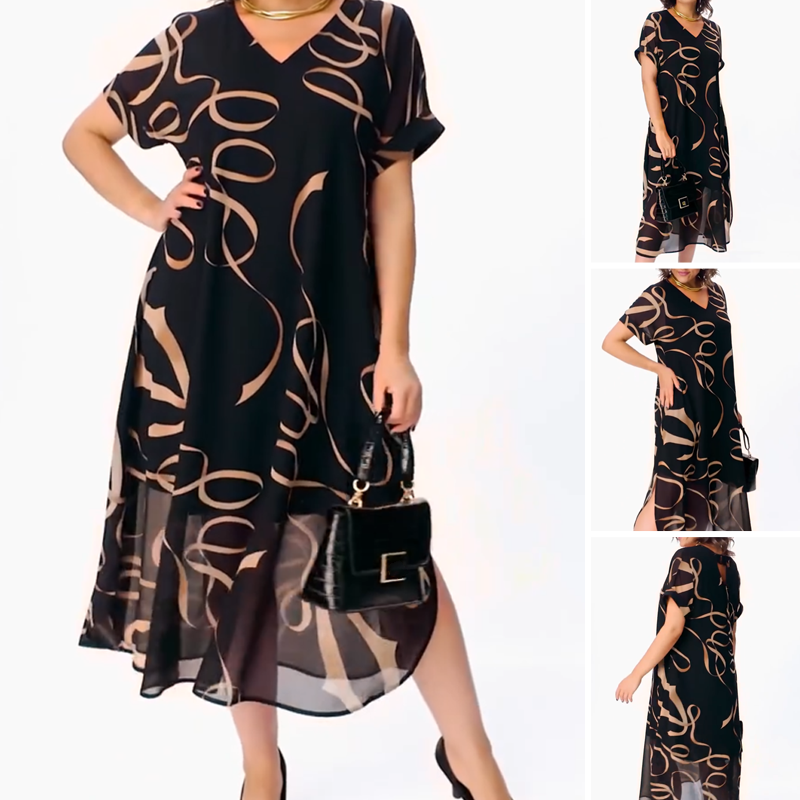 🌟✨ PROMO -50% ! Robe Midi Fluide Décolleté V Profond – Double Couche Premium, Tissu Respirant Anti-Plis, Fente Latérale, Nœud Réglable · Noir · S à 5XL · Brunch Vacances Soirée 🎁