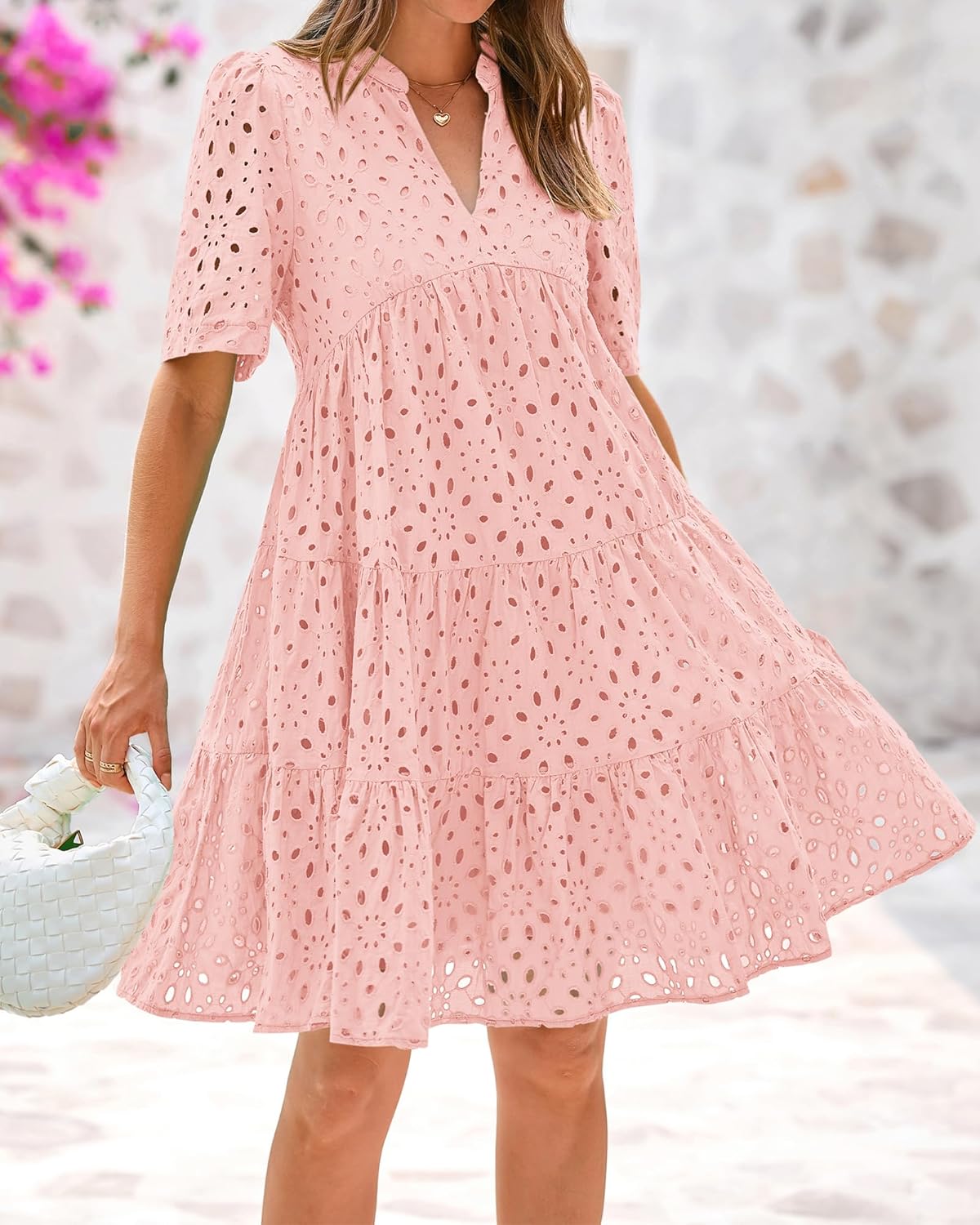 📢📢50 % DE RÉDUCTION !!!⏰Robe courte décontractée élégante en dentelle ajourée à volants pour femme