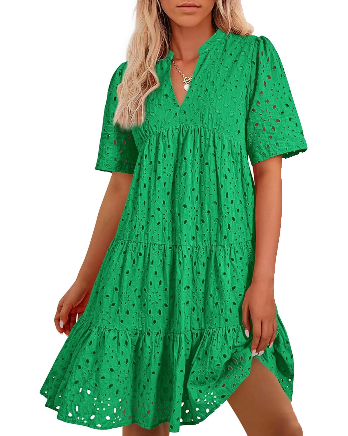 📢📢50 % DE RÉDUCTION !!!⏰Robe courte décontractée élégante en dentelle ajourée à volants pour femme