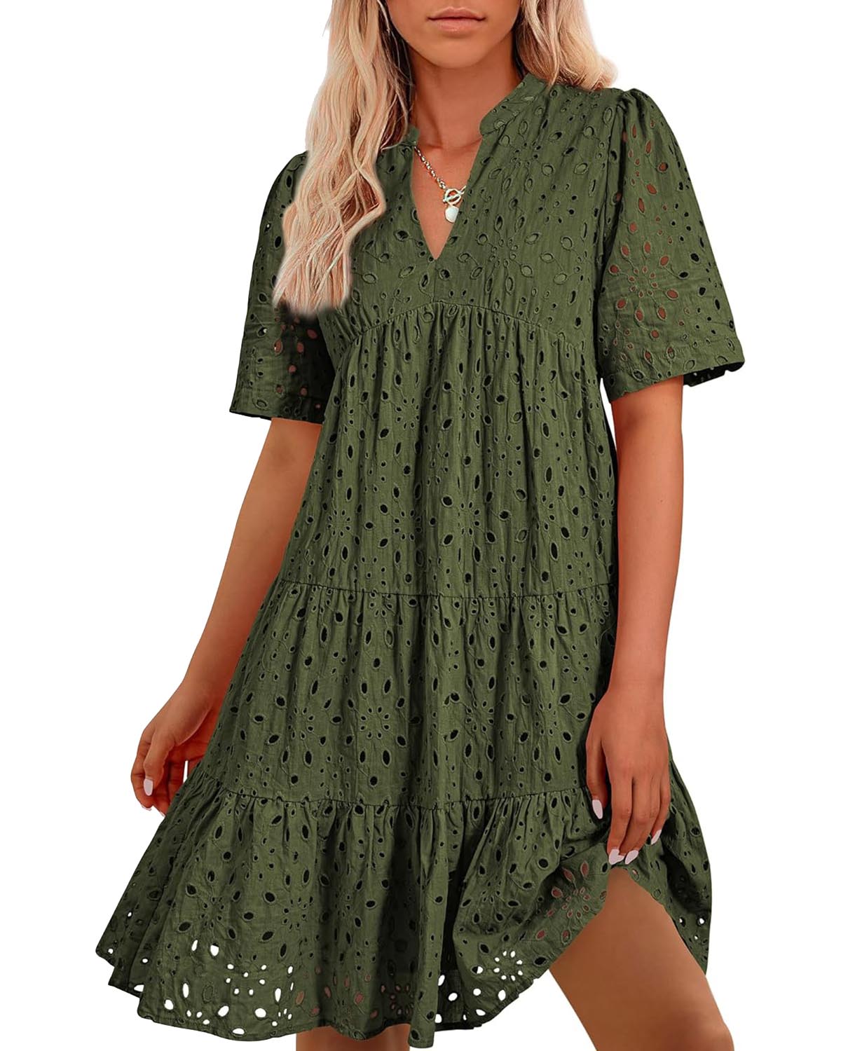 📢📢50 % DE RÉDUCTION !!!⏰Robe courte décontractée élégante en dentelle ajourée à volants pour femme