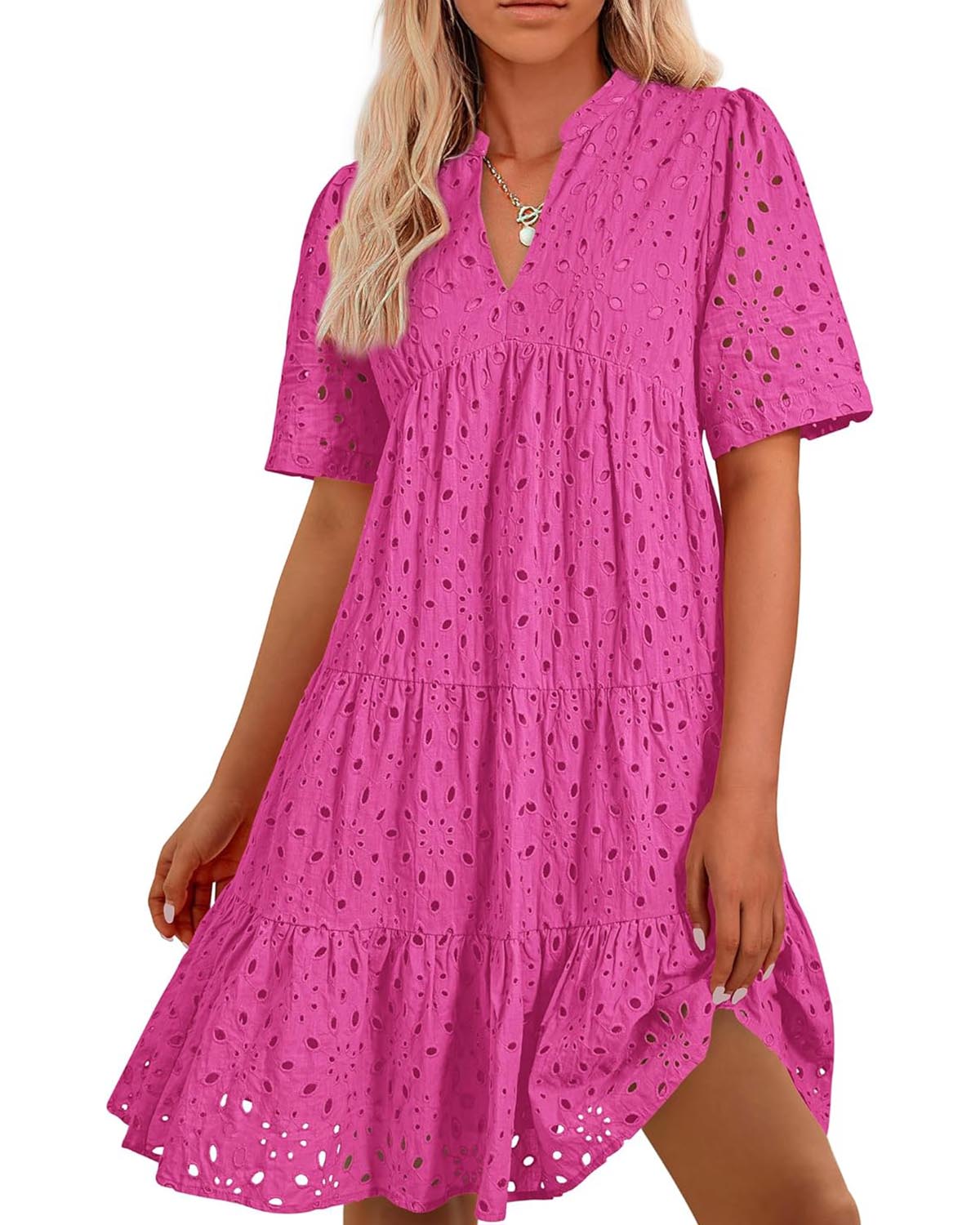 📢📢50 % DE RÉDUCTION !!!⏰Robe courte décontractée élégante en dentelle ajourée à volants pour femme
