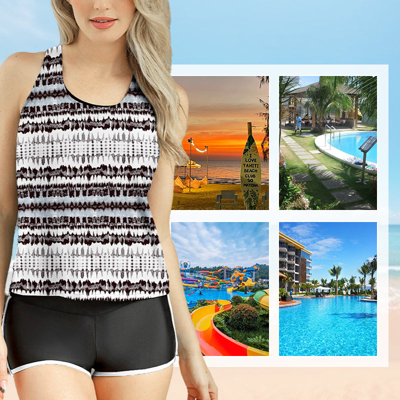 💕50% de réduction💕Ensemble de Bain Tankini Sportif Chic 3 Pièces pour Femme