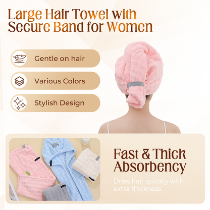 📢📢50% DE RÉDUCTION !! ⏰ Grande Serviette pour Cheveux – Tissu Corail Doux – Absorption Rapide & Bande Élastique for Femmes 💕
