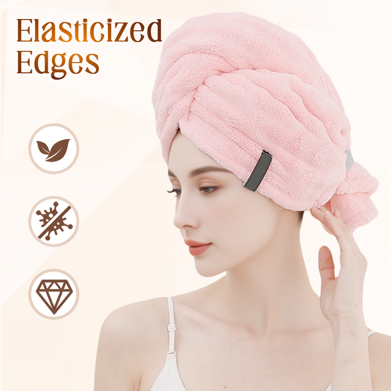 📢📢50% DE RÉDUCTION !! ⏰ Grande Serviette pour Cheveux – Tissu Corail Doux – Absorption Rapide & Bande Élastique for Femmes 💕