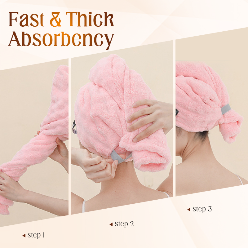 📢📢50% DE RÉDUCTION !! ⏰ Grande Serviette pour Cheveux – Tissu Corail Doux – Absorption Rapide & Bande Élastique for Femmes 💕