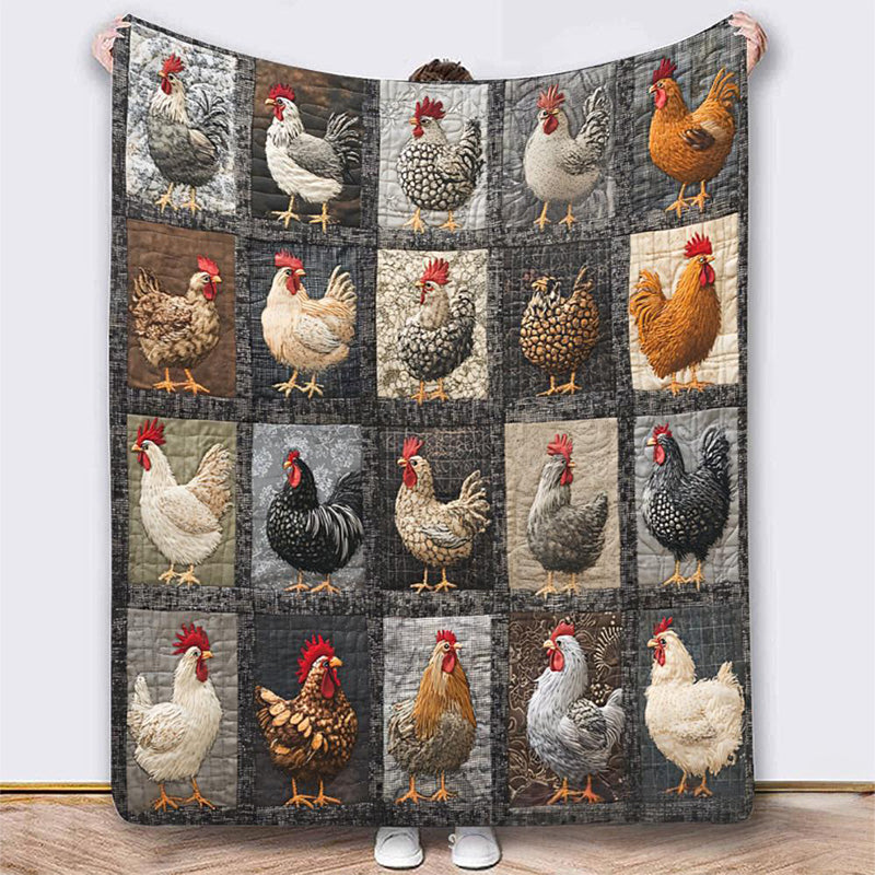 🐔‑50 % ! 🛋️ Couverture en flanelle vintage à motif poulet – Douce, moelleuse et pleine de charme – Idéale pour canapé, lit et moments cosy ✨