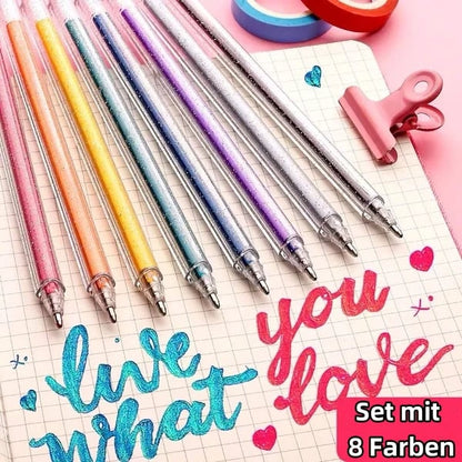 🎨🖊️ Ensemble de stylos à gel scintillants – Couleurs lumineuses, créativité illimitée, des traits qui brillent sur papier, cartes et journaux créatifs, le coffret magique pour petits et grands 🌈✨